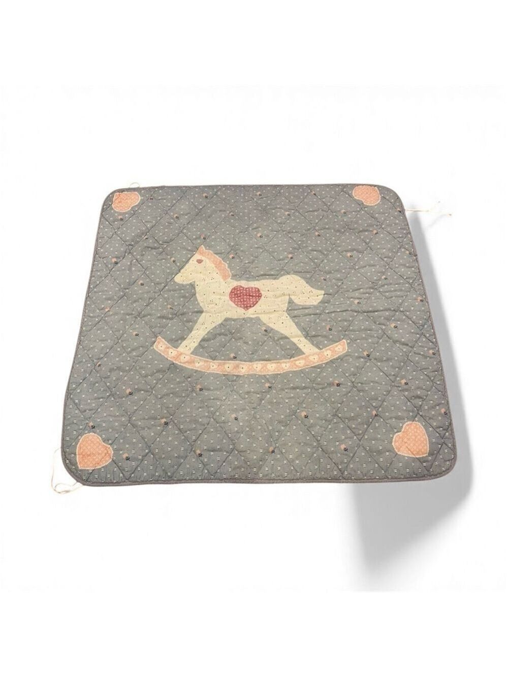 Vintage Crib Baby Blanket Mattress Cover Rocking Horse Blue Pink 80s 90s Throw